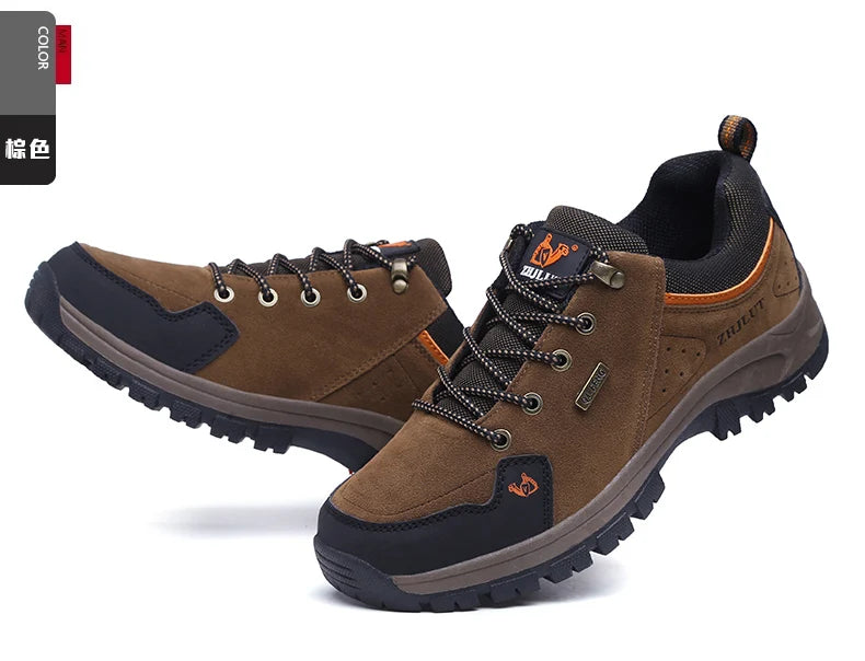 2025 Unisex Leather Hiking Shoes Men Winter Warm Fur Non Slip Sneakers Women Suede Outdoor Footwear Boy Spring Summer Waterproof