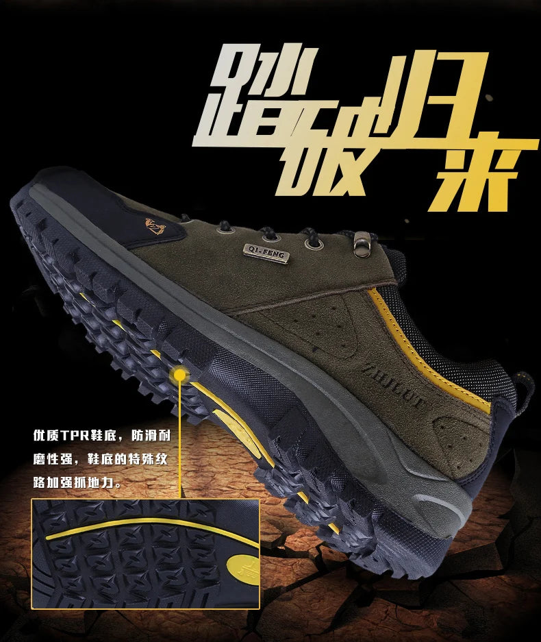 2025 Unisex Leather Hiking Shoes Men Winter Warm Fur Non Slip Sneakers Women Suede Outdoor Footwear Boy Spring Summer Waterproof