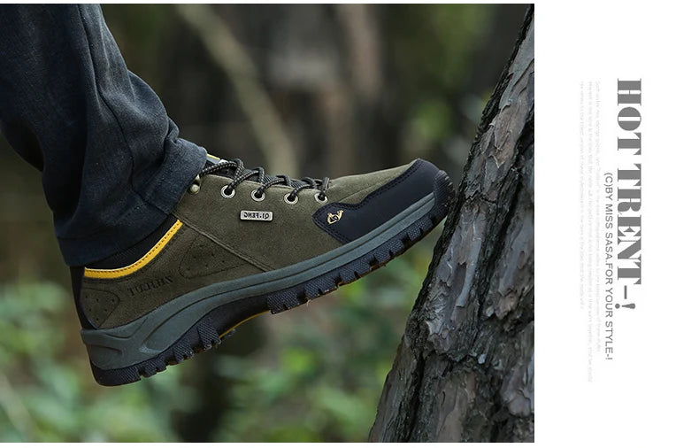 2025 Unisex Leather Hiking Shoes Men Winter Warm Fur Non Slip Sneakers Women Suede Outdoor Footwear Boy Spring Summer Waterproof