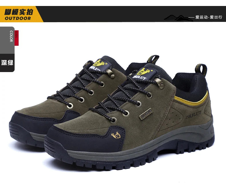2025 Unisex Leather Hiking Shoes Men Winter Warm Fur Non Slip Sneakers Women Suede Outdoor Footwear Boy Spring Summer Waterproof