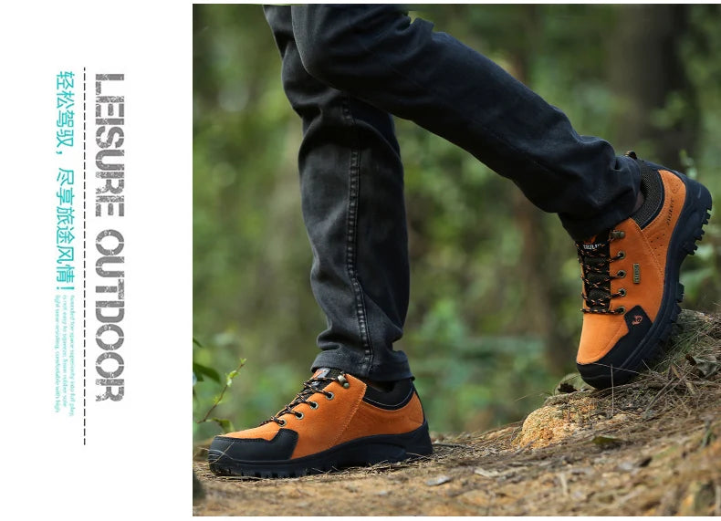 2025 Unisex Leather Hiking Shoes Men Winter Warm Fur Non Slip Sneakers Women Suede Outdoor Footwear Boy Spring Summer Waterproof