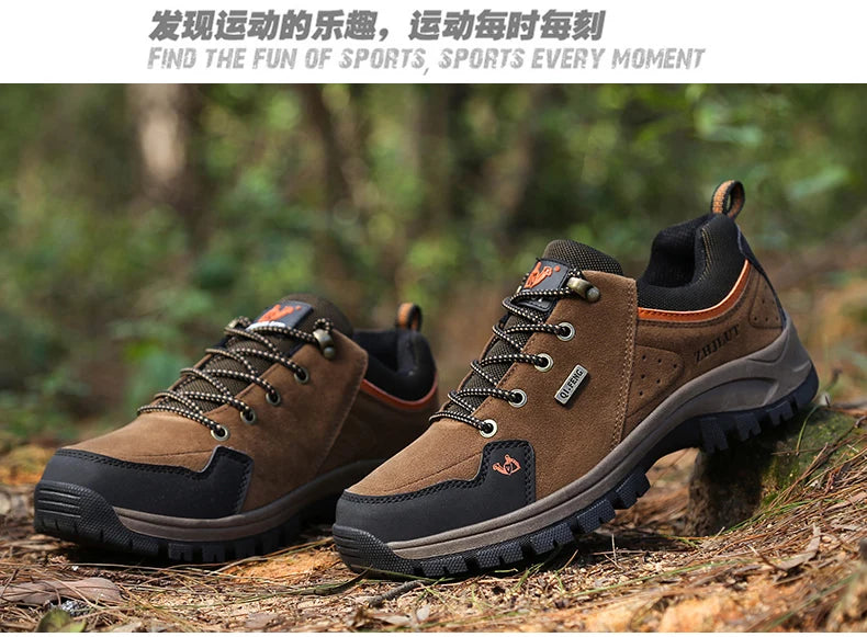 2025 Unisex Leather Hiking Shoes Men Winter Warm Fur Non Slip Sneakers Women Suede Outdoor Footwear Boy Spring Summer Waterproof