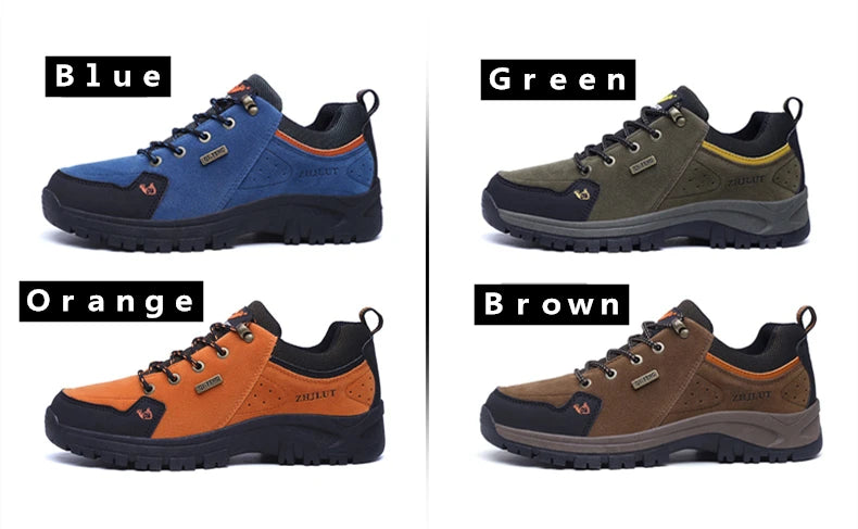 2025 Unisex Leather Hiking Shoes Men Winter Warm Fur Non Slip Sneakers Women Suede Outdoor Footwear Boy Spring Summer Waterproof