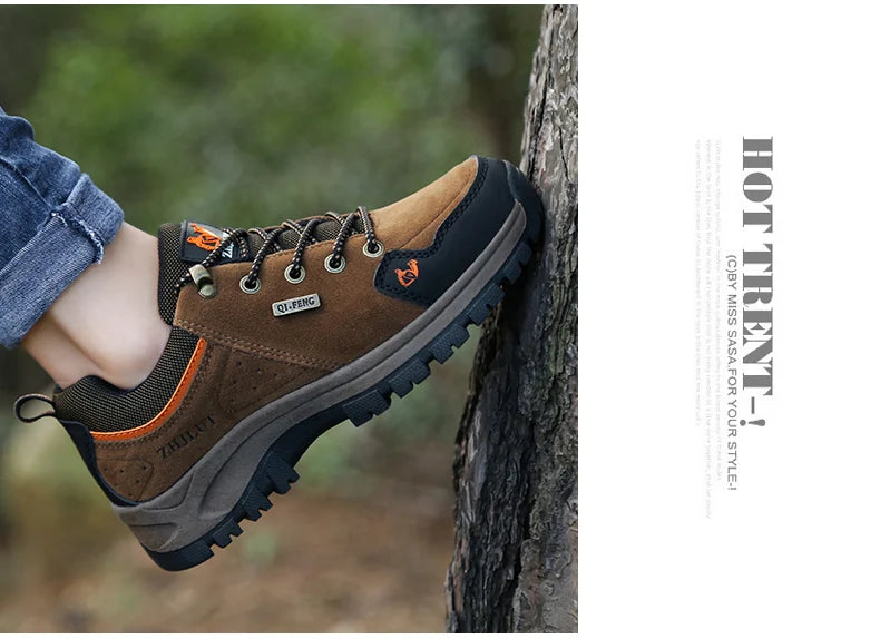 2025 Unisex Leather Hiking Shoes Men Winter Warm Fur Non Slip Sneakers Women Suede Outdoor Footwear Boy Spring Summer Waterproof