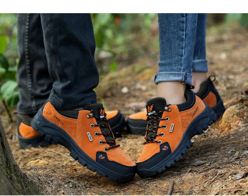 2025 Unisex Leather Hiking Shoes Men Winter Warm Fur Non Slip Sneakers Women Suede Outdoor Footwear Boy Spring Summer Waterproof