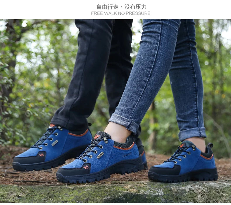 2025 Unisex Leather Hiking Shoes Men Winter Warm Fur Non Slip Sneakers Women Suede Outdoor Footwear Boy Spring Summer Waterproof