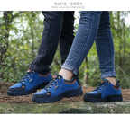 2025 Unisex Leather Hiking Shoes Men Winter Warm Fur Non Slip Sneakers Women Suede Outdoor Footwear Boy Spring Summer Waterproof