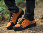 2025 Unisex Leather Hiking Shoes Men Winter Warm Fur Non Slip Sneakers Women Suede Outdoor Footwear Boy Spring Summer Waterproof