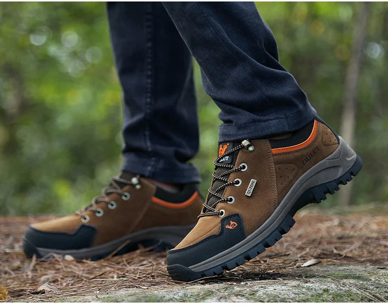 2025 Unisex Leather Hiking Shoes Men Winter Warm Fur Non Slip Sneakers Women Suede Outdoor Footwear Boy Spring Summer Waterproof