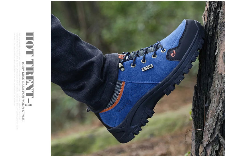 2025 Unisex Leather Hiking Shoes Men Winter Warm Fur Non Slip Sneakers Women Suede Outdoor Footwear Boy Spring Summer Waterproof