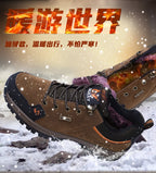2025 Unisex Leather Hiking Shoes Men Winter Warm Fur Non Slip Sneakers Women Suede Outdoor Footwear Boy Spring Summer Waterproof