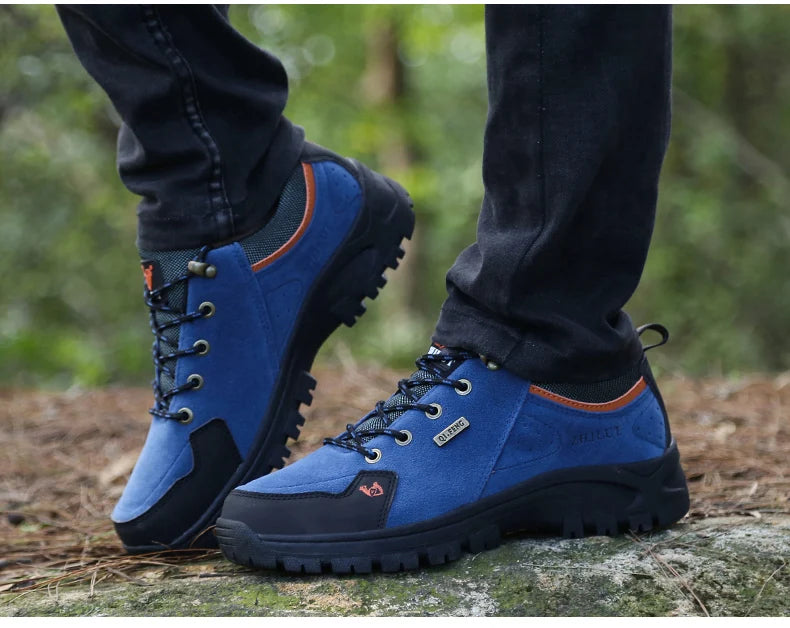 2025 Unisex Leather Hiking Shoes Men Winter Warm Fur Non Slip Sneakers Women Suede Outdoor Footwear Boy Spring Summer Waterproof