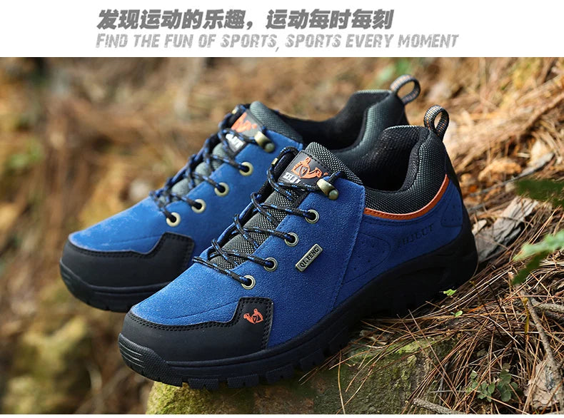 2025 Unisex Leather Hiking Shoes Men Winter Warm Fur Non Slip Sneakers Women Suede Outdoor Footwear Boy Spring Summer Waterproof