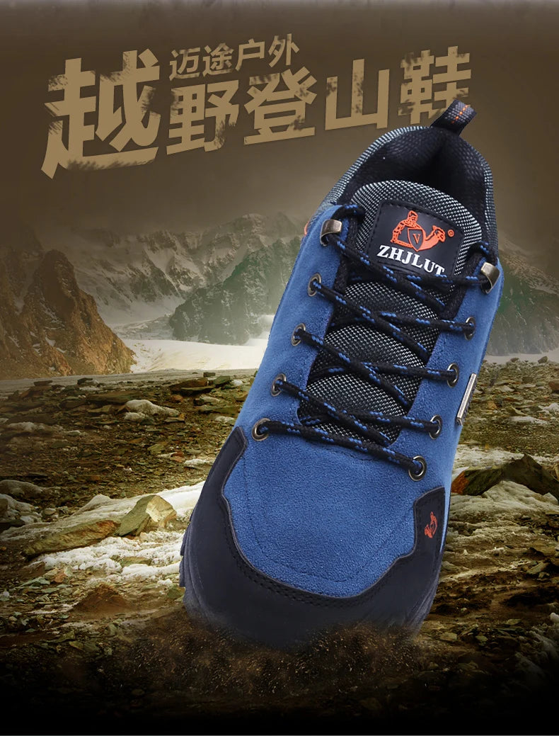2025 Unisex Leather Hiking Shoes Men Winter Warm Fur Non Slip Sneakers Women Suede Outdoor Footwear Boy Spring Summer Waterproof