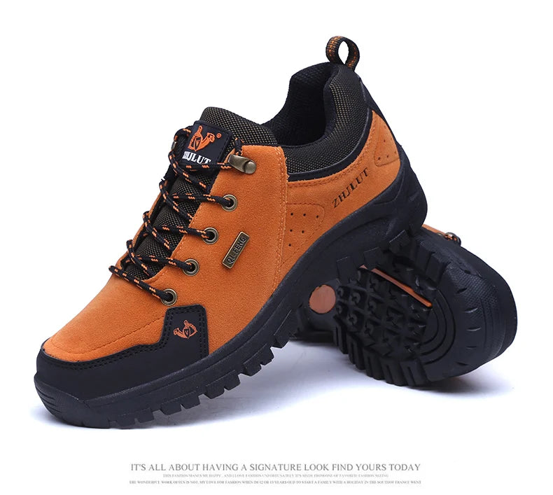 2025 Unisex Leather Hiking Shoes Men Winter Warm Fur Non Slip Sneakers Women Suede Outdoor Footwear Boy Spring Summer Waterproof