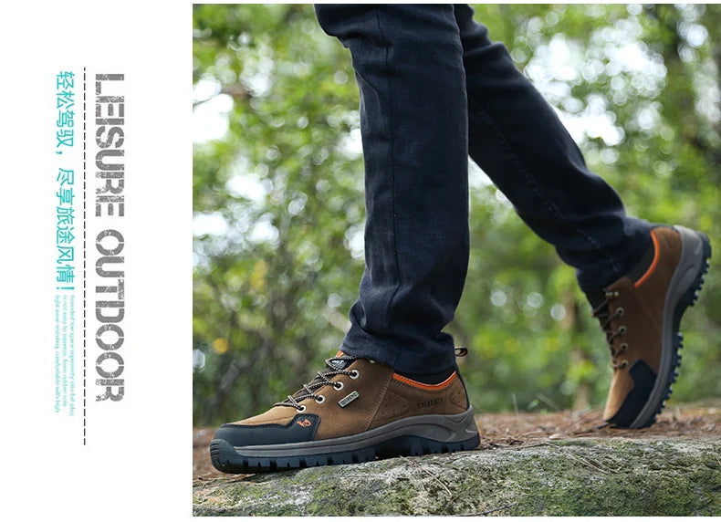 2025 Unisex Leather Hiking Shoes Men Winter Warm Fur Non Slip Sneakers Women Suede Outdoor Footwear Boy Spring Summer Waterproof