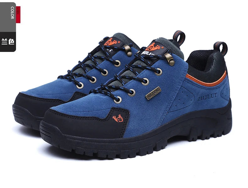 2025 Unisex Leather Hiking Shoes Men Winter Warm Fur Non Slip Sneakers Women Suede Outdoor Footwear Boy Spring Summer Waterproof