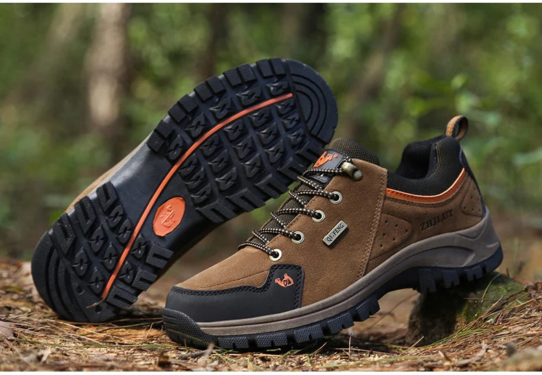 2025 Unisex Leather Hiking Shoes Men Winter Warm Fur Non Slip Sneakers Women Suede Outdoor Footwear Boy Spring Summer Waterproof