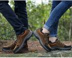 2025 Unisex Leather Hiking Shoes Men Winter Warm Fur Non Slip Sneakers Women Suede Outdoor Footwear Boy Spring Summer Waterproof