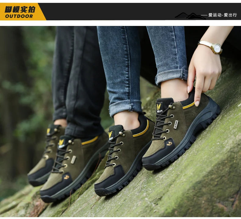 2025 Unisex Leather Hiking Shoes Men Winter Warm Fur Non Slip Sneakers Women Suede Outdoor Footwear Boy Spring Summer Waterproof