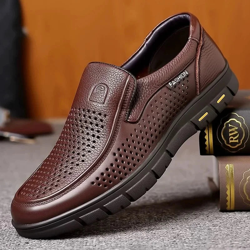 Genuine Leather Men's Shoes Slip-On Driving Shoes Casual Breathable Soft Bottom Anti-Slip Spring Autumn Seasonal Business Formal