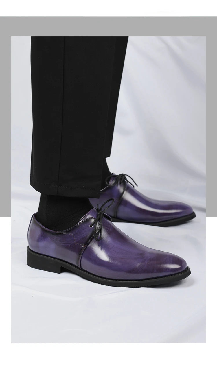 Fashion Purple Dress Shoes Man Party Shoes Casual Business Leather Shoes for Men Comfortable Pointed Toe Men's Formal Shoes 2025