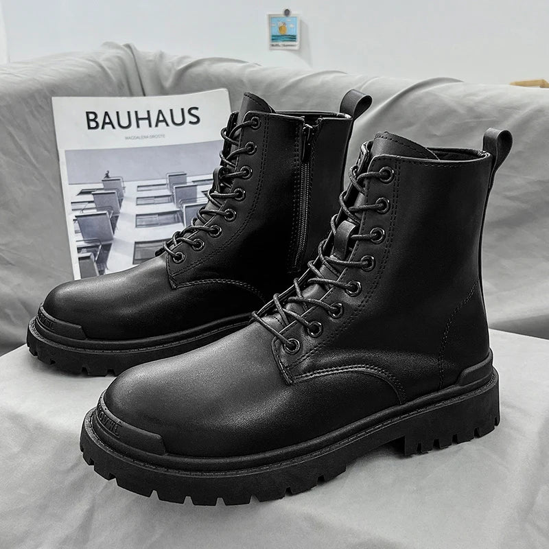 Men's High-quality British Chelsea Luxury Leather Fashion Workwear Motorcycle Trendy Shoes Platform Spring Black Men's Shoes