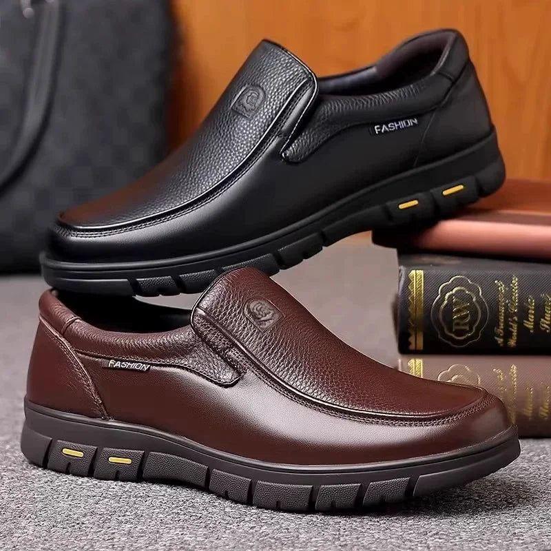 Genuine Leather Men's Shoes Slip-On Driving Shoes Casual Breathable Soft Bottom Anti-Slip Spring Autumn Seasonal Business Formal