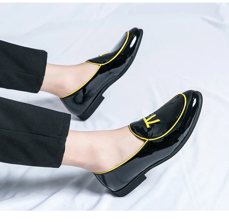 HKDQ Fashion Purple Men's Dress Shoes Trendy Slip-on Social Elegant Evening Shoes Man Lightweight Leather Loafers Shoes For Men