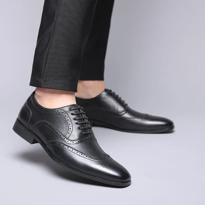 Men's Classic Retro Brogue Shoes Mens Lace-Up Leather Dress Business Office Flats Men Wedding Party Oxfords EUR Sizes 38-48