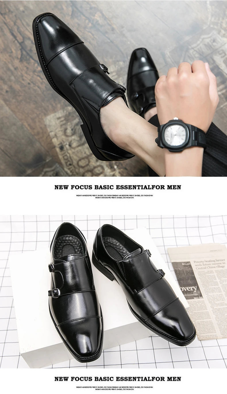 Fashion Designer Formal Slip On Men Dress Shoes New Classic Leather Oxfords For Wedding Party Business Flat Shoes Men's Loafers