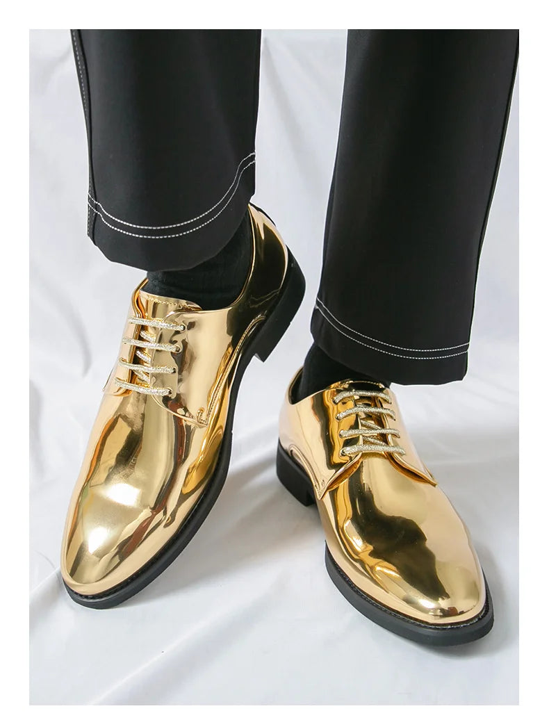 Luxury Silver Man Patent Leather Shoes Large Size 38-50 Party Dress Wedding Shoes Men Pointed toe Leather Shoes Designer Oxford