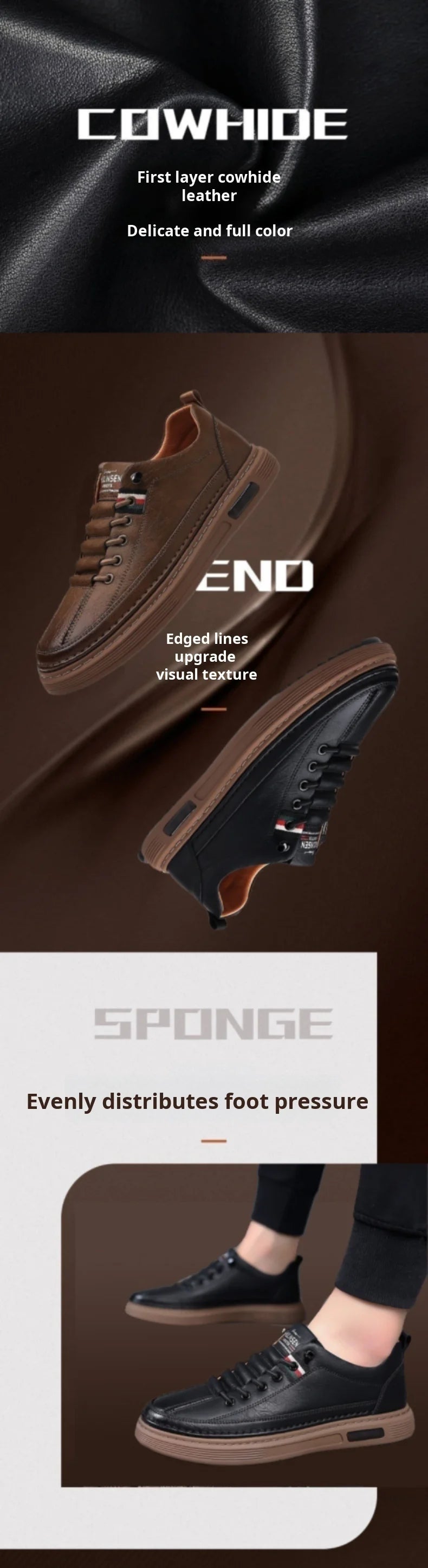 Men's Casual Shoes Spring Autumn Depressurized Breathable Lacefree Leather Shoes Super soft and wear-resistant Men's Board Shoes