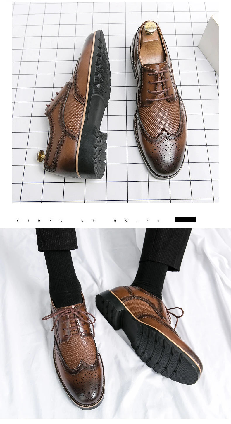 Handmade Mens Wingtip Oxford Shoes Grey Leather Brogue Men's Dress Shoes Classic Business Formal Shoes for Men Zapatillas Hombre