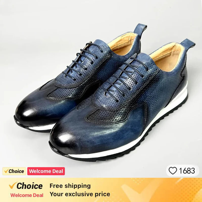 Luxury Business Casual Genuine Natural Cowhide Leather Men's Oxford Sneakers Spring Autumn Crocodile Pattern Anti-slip Footwear