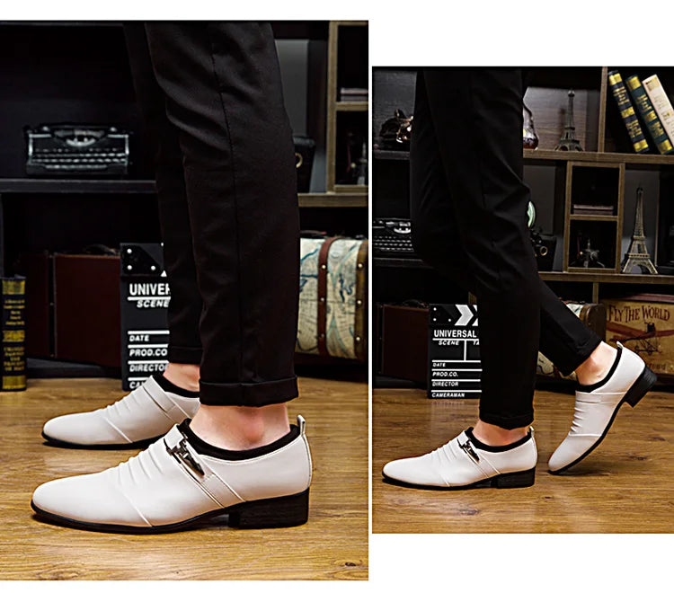 Cheap White Men's Dress Shoes Pointed-Toe Slip-On Leather Shoes Man Big Size 38-48 Casual Business Shoes Men zapatos para hombre