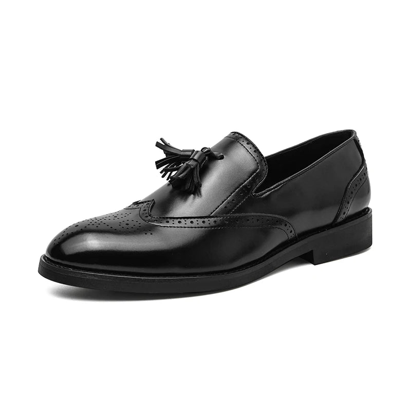 Purple Dress Shoes Man Brogue Shoes Big Size 38-48 Comfortable Slip-On Flat Social Shoe Male Fashion Tassels Mens Leather Shoes