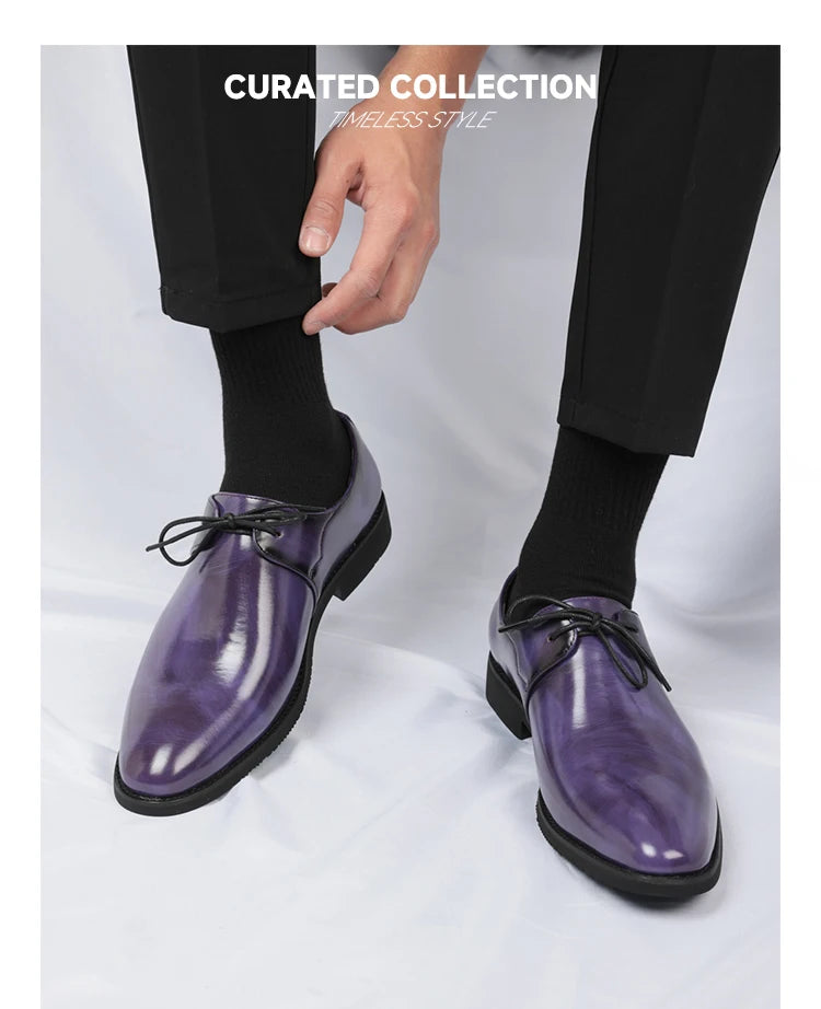 Fashion Purple Dress Shoes Man Party Shoes Casual Business Leather Shoes for Men Comfortable Pointed Toe Men's Formal Shoes 2025