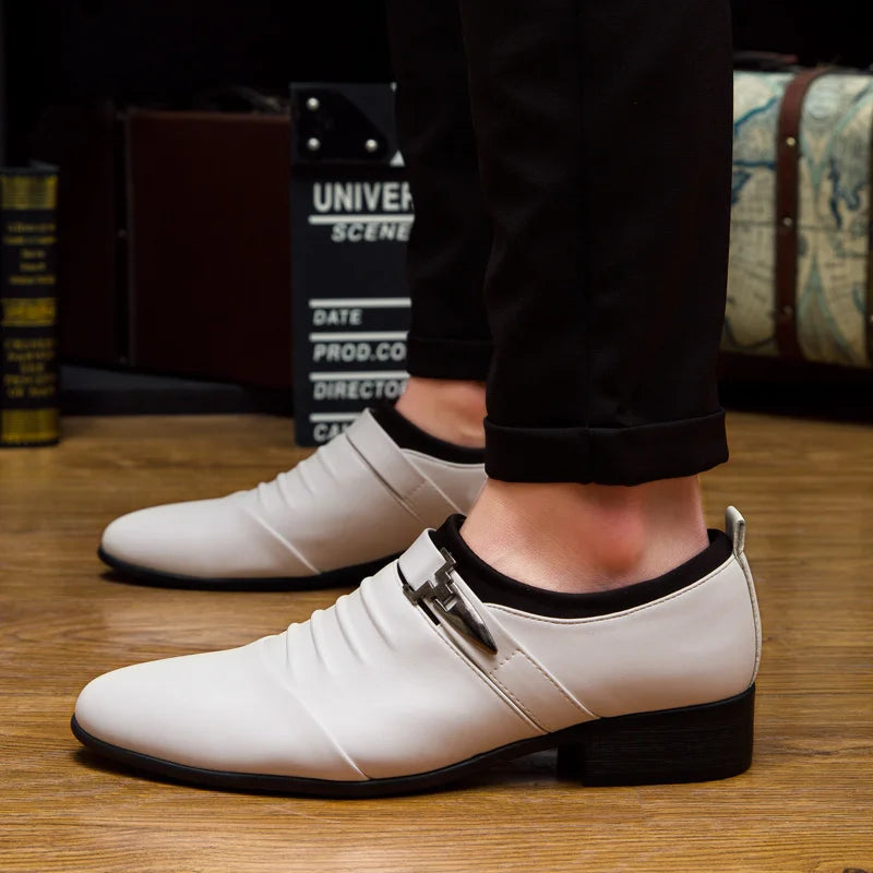 Cheap White Men's Dress Shoes Pointed-Toe Slip-On Leather Shoes Man Big Size 38-48 Casual Business Shoes Men zapatos para hombre