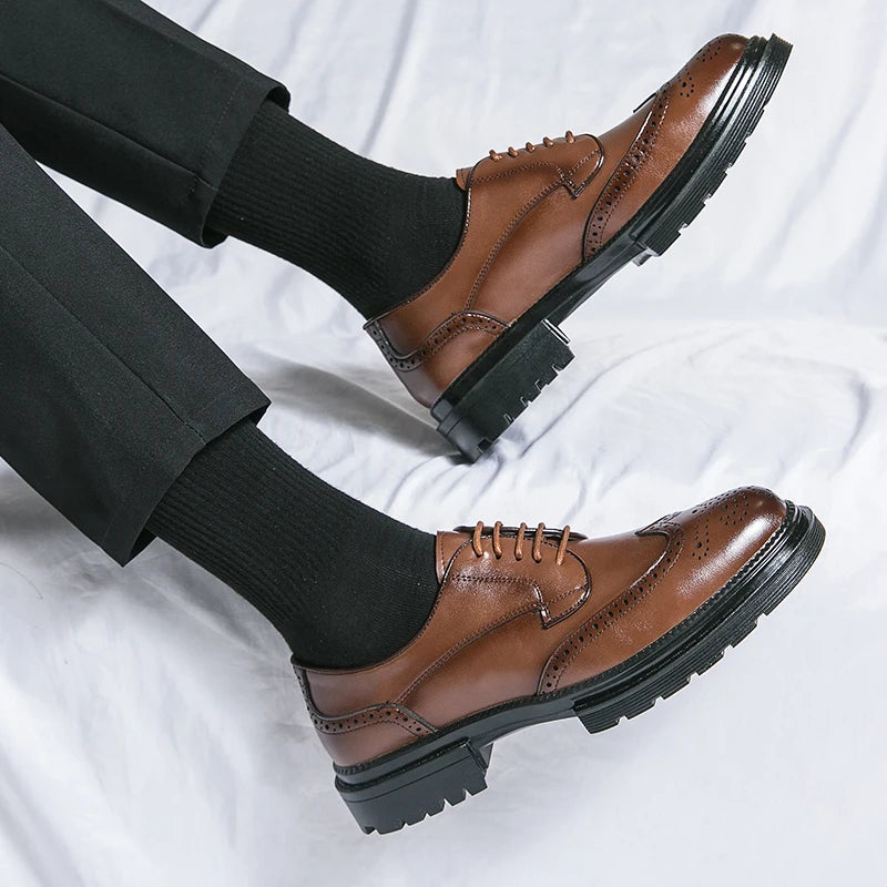 Oxford Shoes Genuine Calfskin Leather Brogue Dress Shoes Classic Business Formal Shoes Man Handcrafted Mens