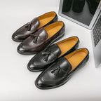Men's Formal Leather Shoes British Style Tassels Loafers Pointed Toe Breathable Non-Slip Business Casual Wedding Office Shoes