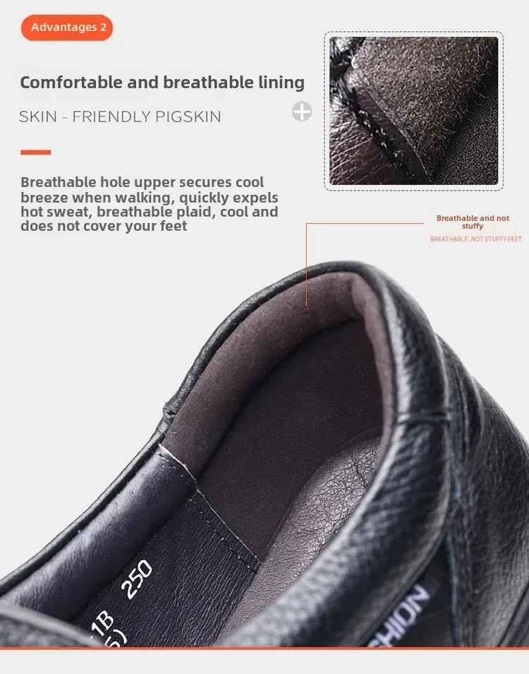 Genuine Leather Men's Shoes Slip-On Driving Shoes Casual Breathable Soft Bottom Anti-Slip Spring Autumn Seasonal Business Formal