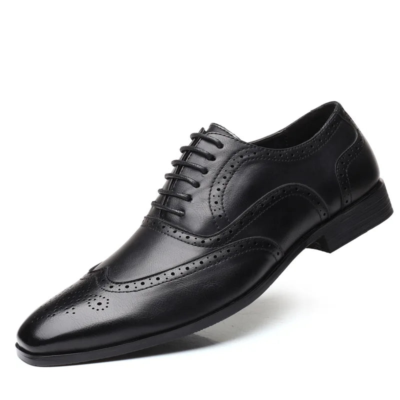 Men's Classic Retro Brogue Shoes Mens Lace-Up Leather Dress Business Office Flats Men Wedding Party Oxfords EUR Sizes 38-48