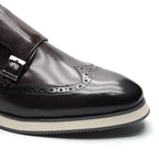 European Luxury Men Sneakers Genuine Cow Leather Monk Strap Basic Double Buckles Wingtip Brogue Casual Office Party Mens Shoes