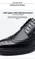 Men's Business Formal Hollow out Brogue Shoes Wedding Casual British Style Leather Shoes Rubber Sole Adult Daily Wear