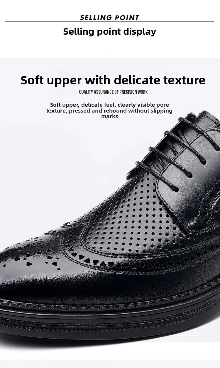 Men's Business Formal Hollow out Brogue Shoes Wedding Casual British Style Leather Shoes Rubber Sole Adult Daily Wear