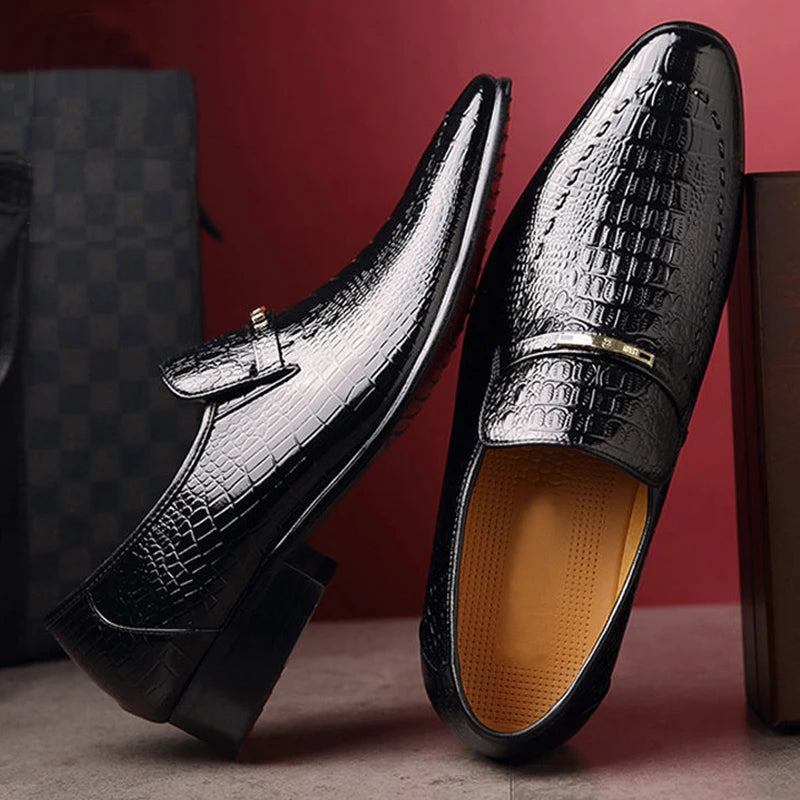 Classic Dress Shoes for Men Leather Shoes PU Crocodile Business Casual Formal Sneakers Plus Size Office Wedding Party Oxfords