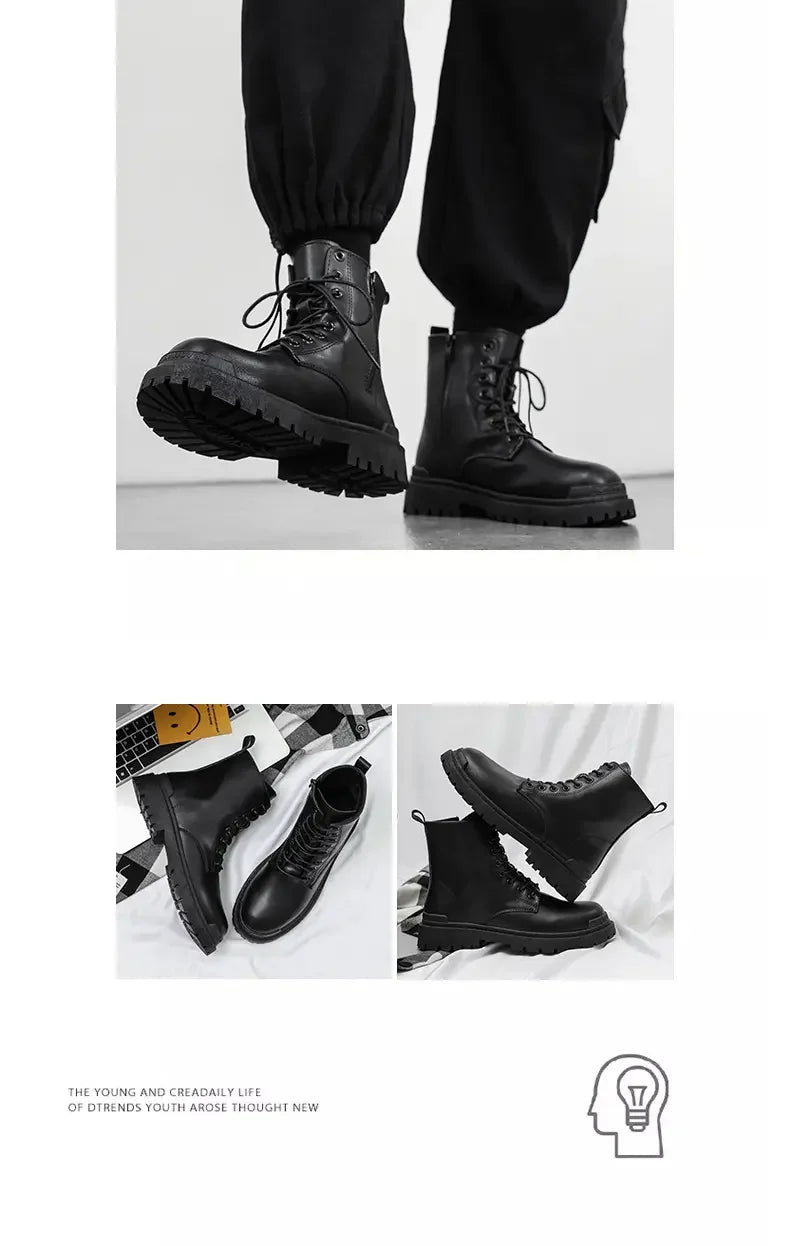 Men's High-quality British Chelsea Luxury Leather Fashion Workwear Motorcycle Trendy Shoes Platform Spring Black Men's Shoes