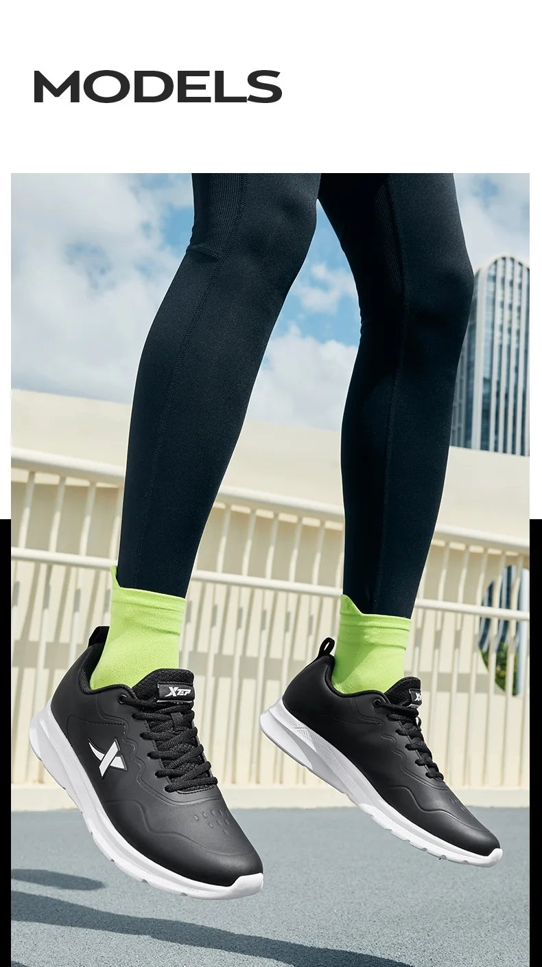 Xtep Running Shoes For Men 2024 Winter Leather Waterproof Sports Shoes Cushioning Wear-Resistant Jogging Sneakers 876419110051