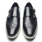 European Luxury Men Sneakers Genuine Cow Leather Monk Strap Basic Double Buckles Wingtip Brogue Casual Office Party Mens Shoes